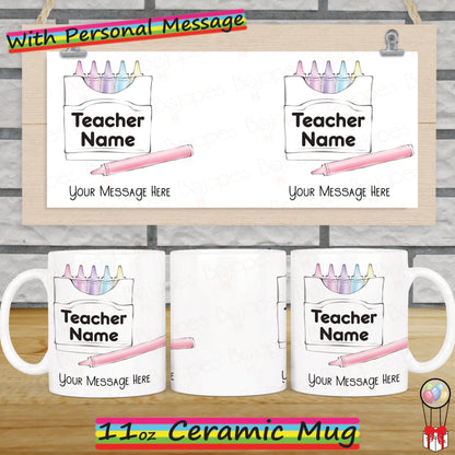 Thank You Teacher Pastel Crayon Personalised Mug