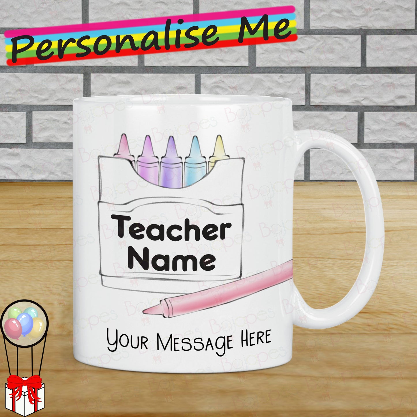 Thank You Teacher Pastel Crayon Personalised Mug