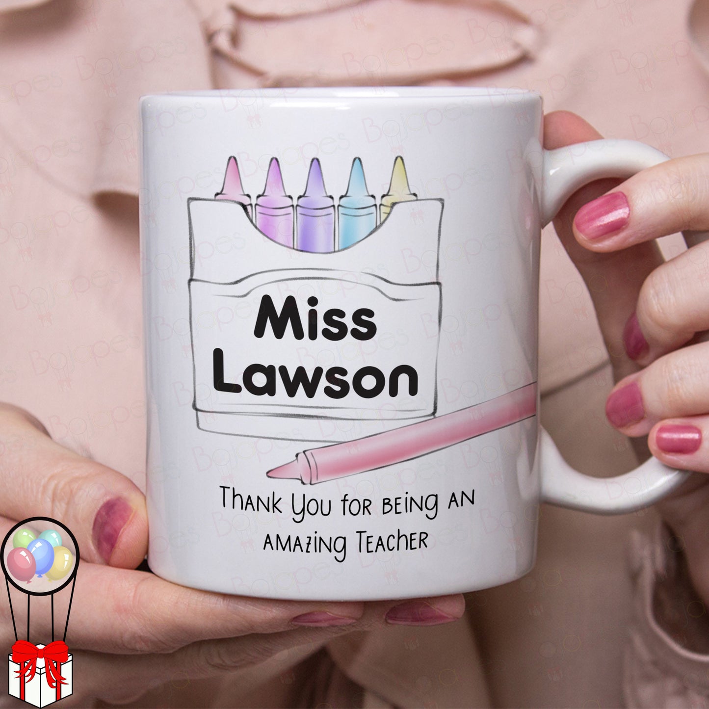 Thank You Teacher Pastel Crayon Personalised Mug