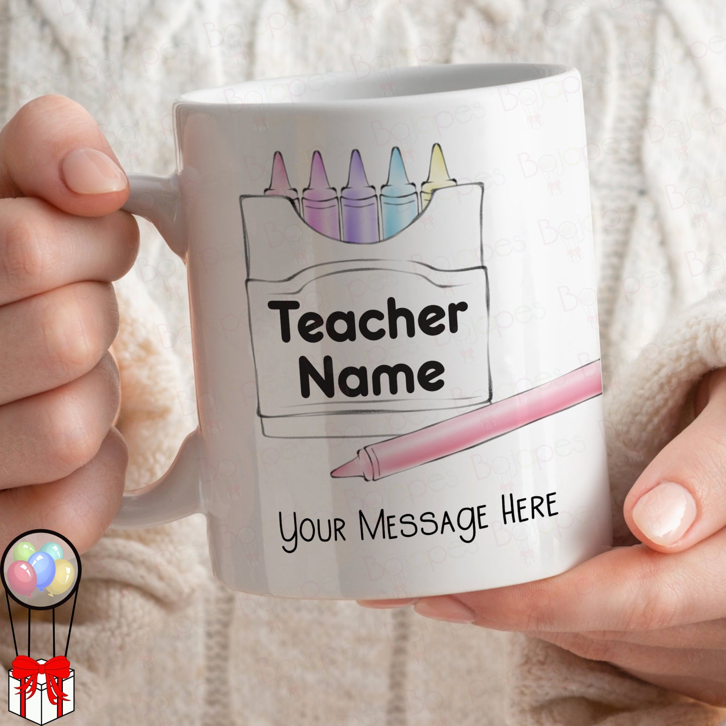 Thank You Teacher Pastel Crayon Personalised Mug