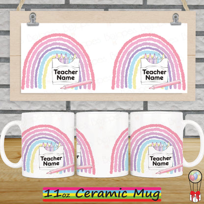 Personalised Pastel Crayon Rainbow Teacher Mug