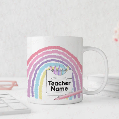 Personalised Pastel Crayon Rainbow Teacher Mug