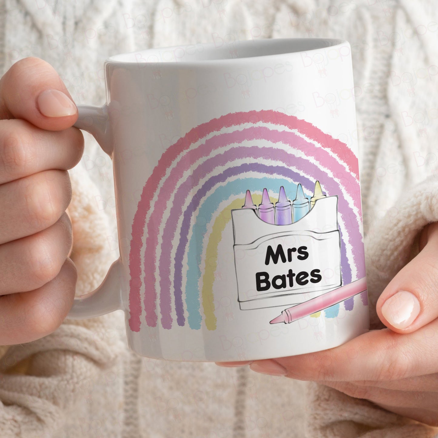 Personalised Pastel Crayon Rainbow Teacher Mug