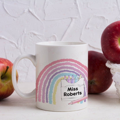 Personalised Pastel Crayon Rainbow Teacher Mug