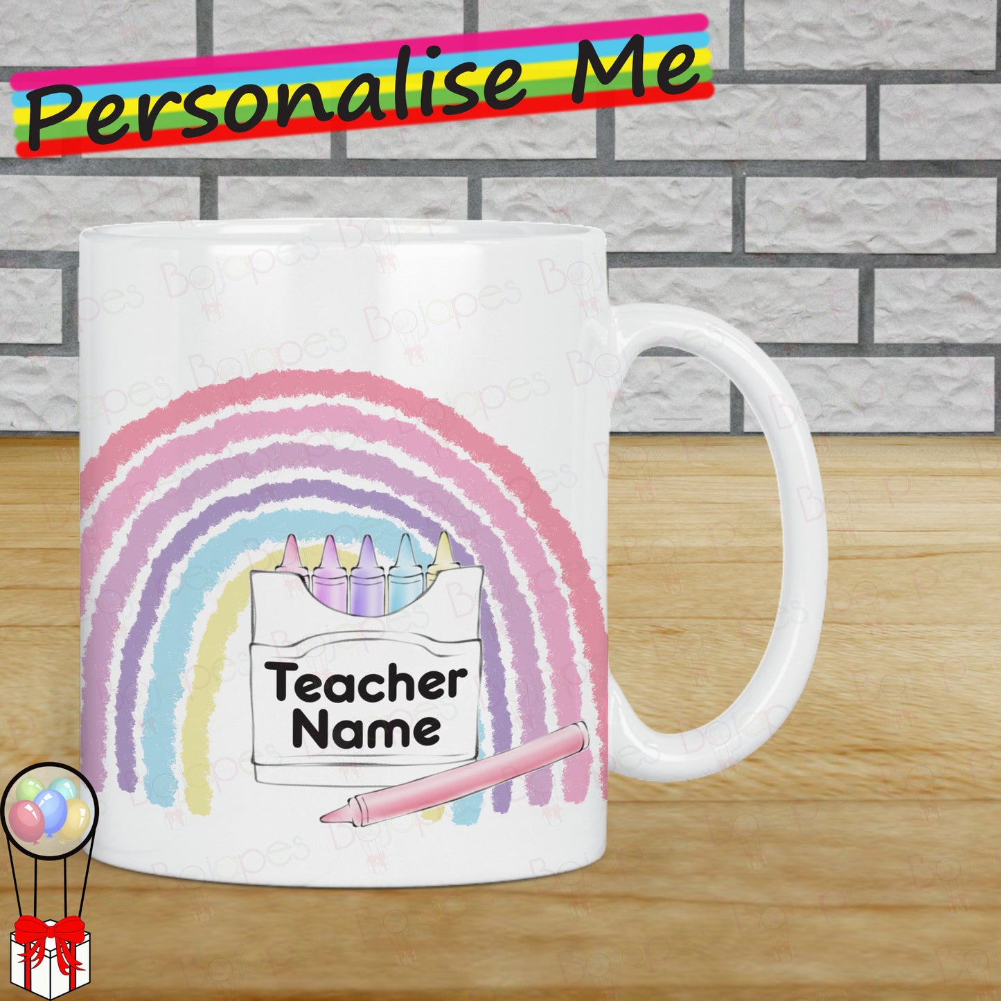 Personalised Pastel Crayon Rainbow Teacher Mug