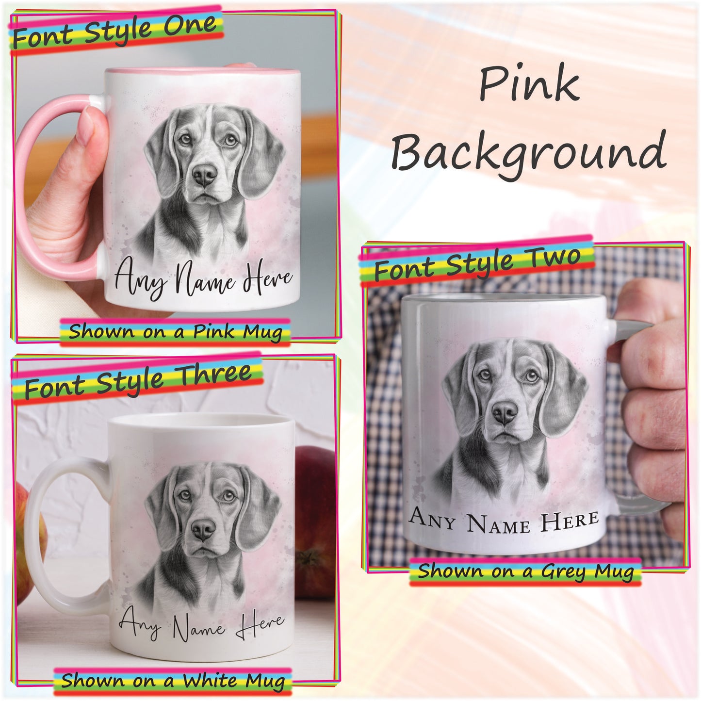 Personalised Sketched Beagle 11oz Ceramic Mug & Coaster Set