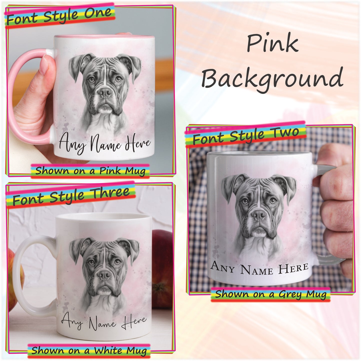 Personalised Sketched Boxer Dog 11oz Ceramic Mug & Coaster Set