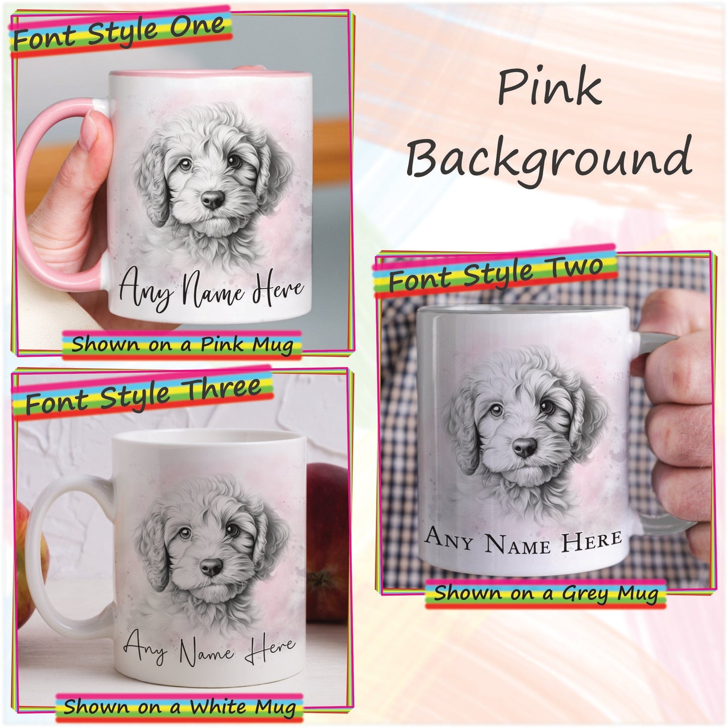 Custom Dog Mug, Personalised Sketched Cockapoo Mug & Coaster Set