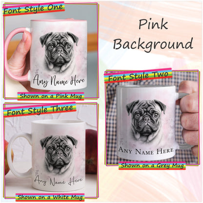 Custom Sketched Pug Mug & Coaster Set, Personalised Dog Mug