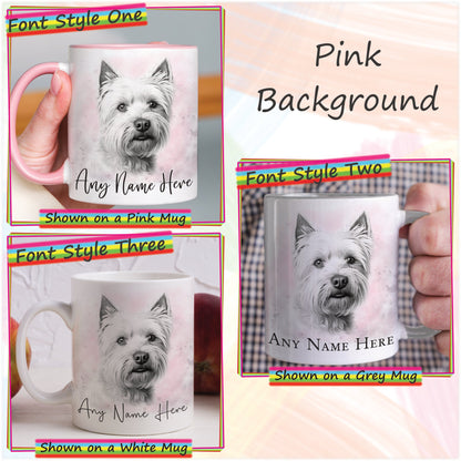 Personalised Sketched West Highland Terrier 11oz Ceramic Mug & Coaster Set