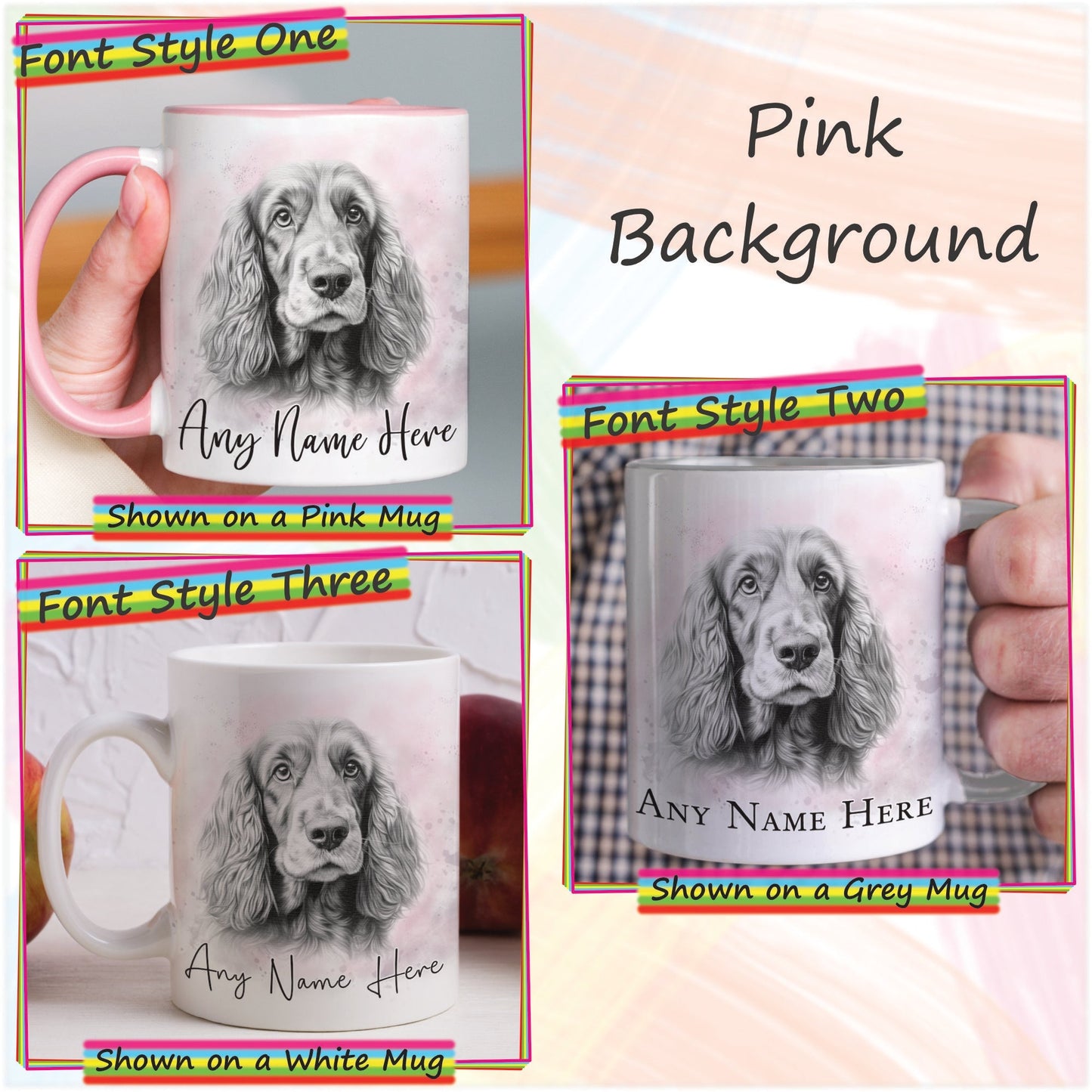 Custom Cocker Spaniel Mug & Coaster Set, Personalised Sketched Dog Mug