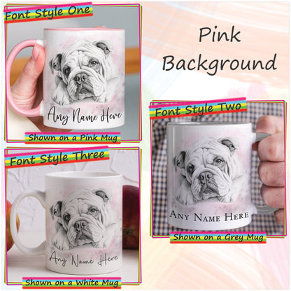 Personalised Sketched Bulldog 11oz Ceramic Mug & Coaster Set