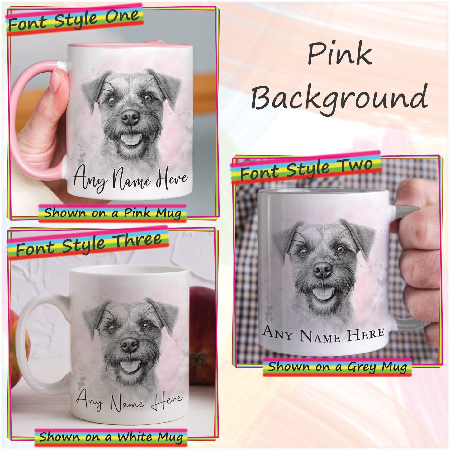 Personalised Sketched Border Terrier Mug & Coaster Set, Custom Dog Mug