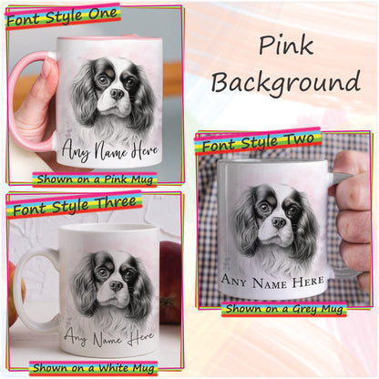 Personalised Sketched King Charles Cavlier 11oz Ceramic Mug & Coaster Set