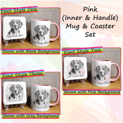 Personalised Sketched Beagle 11oz Ceramic Mug & Coaster Set