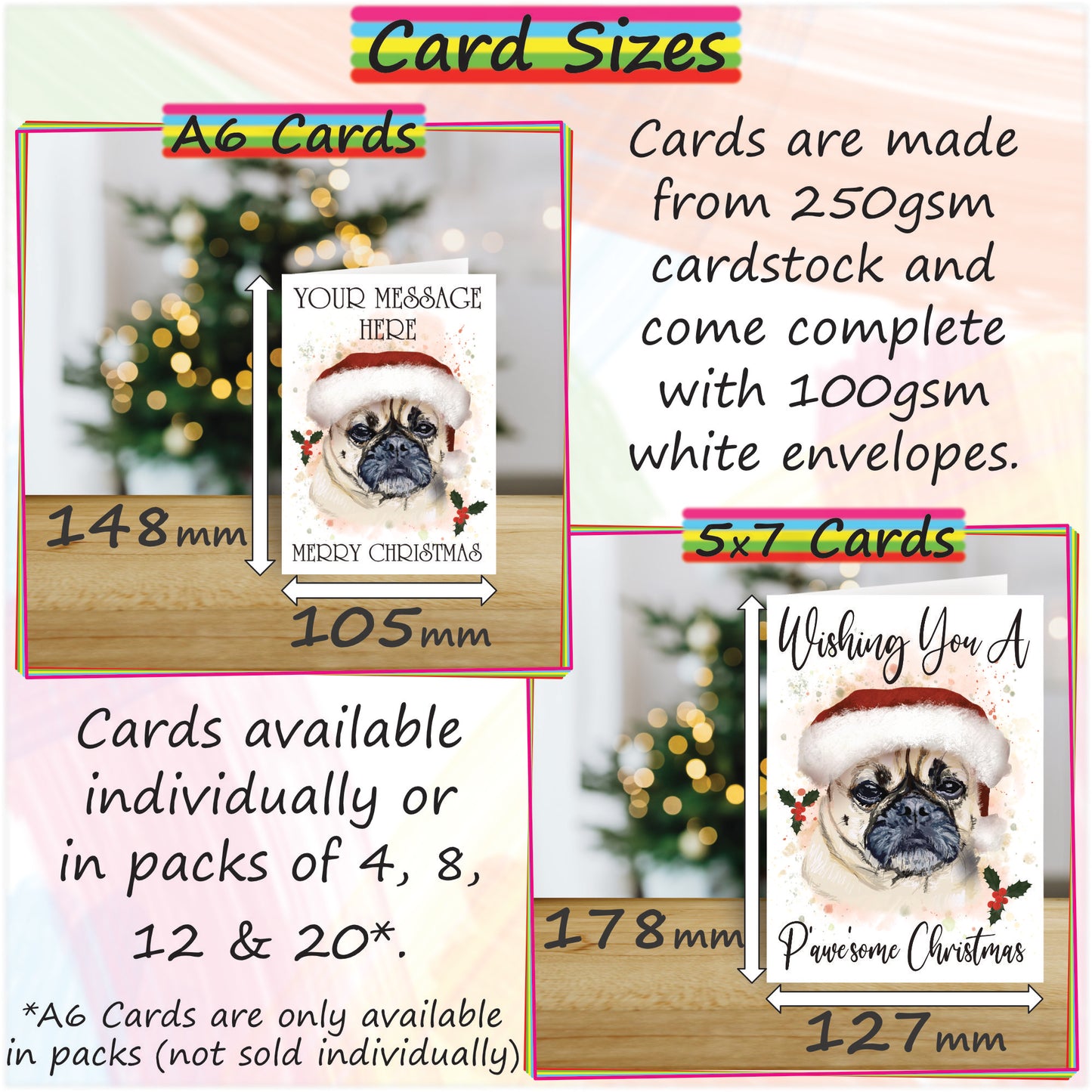 Personalised Pug Christmas Card - Seasons Greetings Card for Dog Lovers