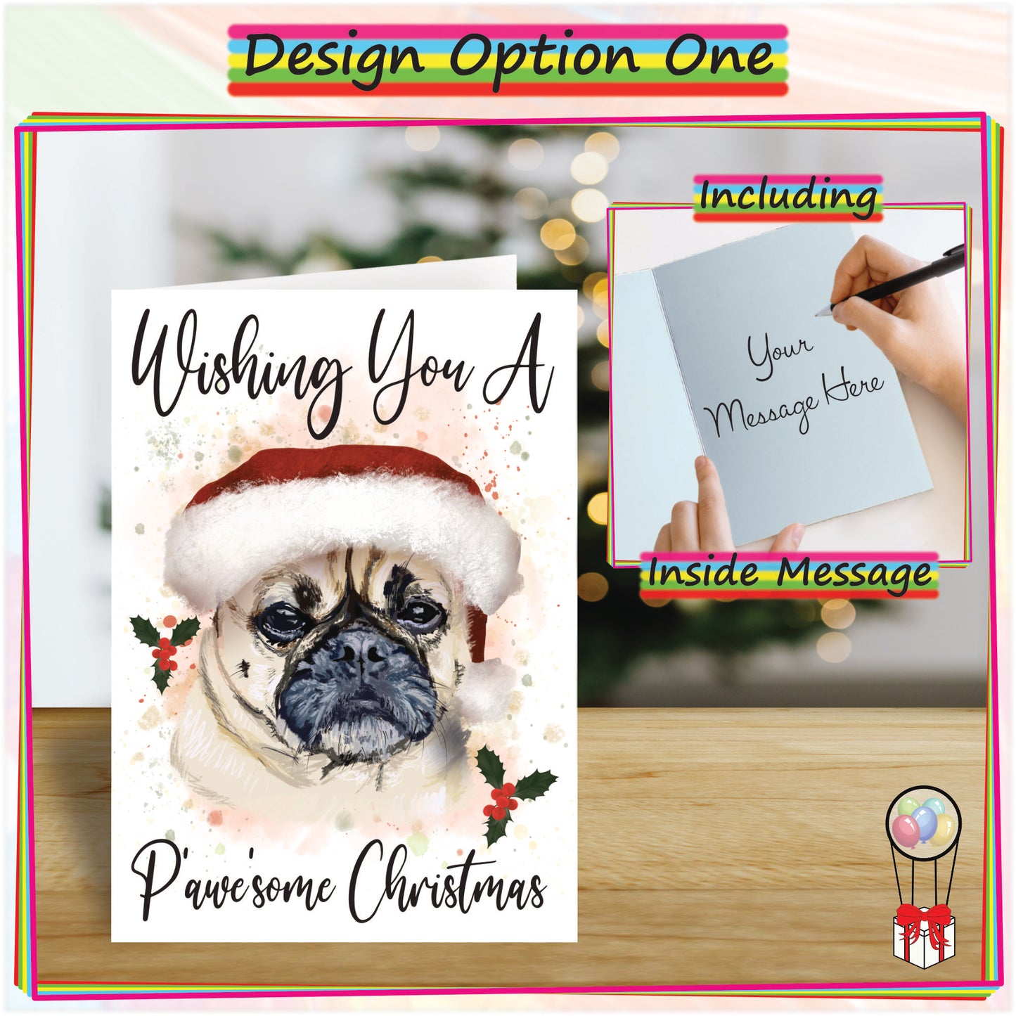 Personalised Pug Christmas Card - Seasons Greetings Card for Dog Lovers