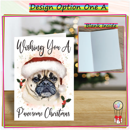 Personalised Pug Christmas Card - Seasons Greetings Card for Dog Lovers