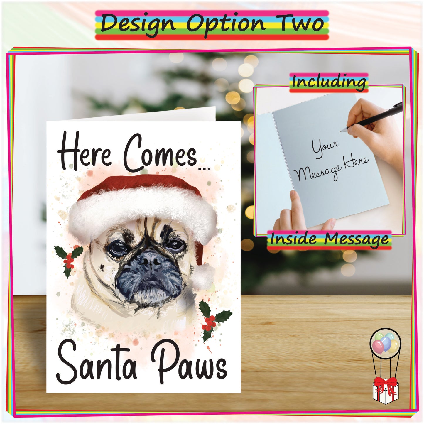 Personalised Pug Christmas Card - Seasons Greetings Card for Dog Lovers