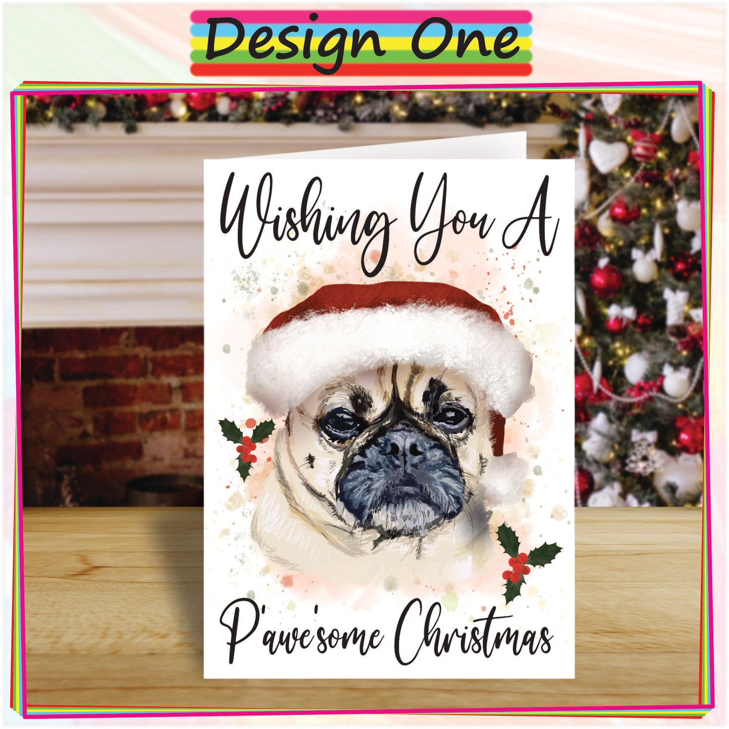 Personalised Pug Christmas Card - Seasons Greetings Card for Dog Lovers