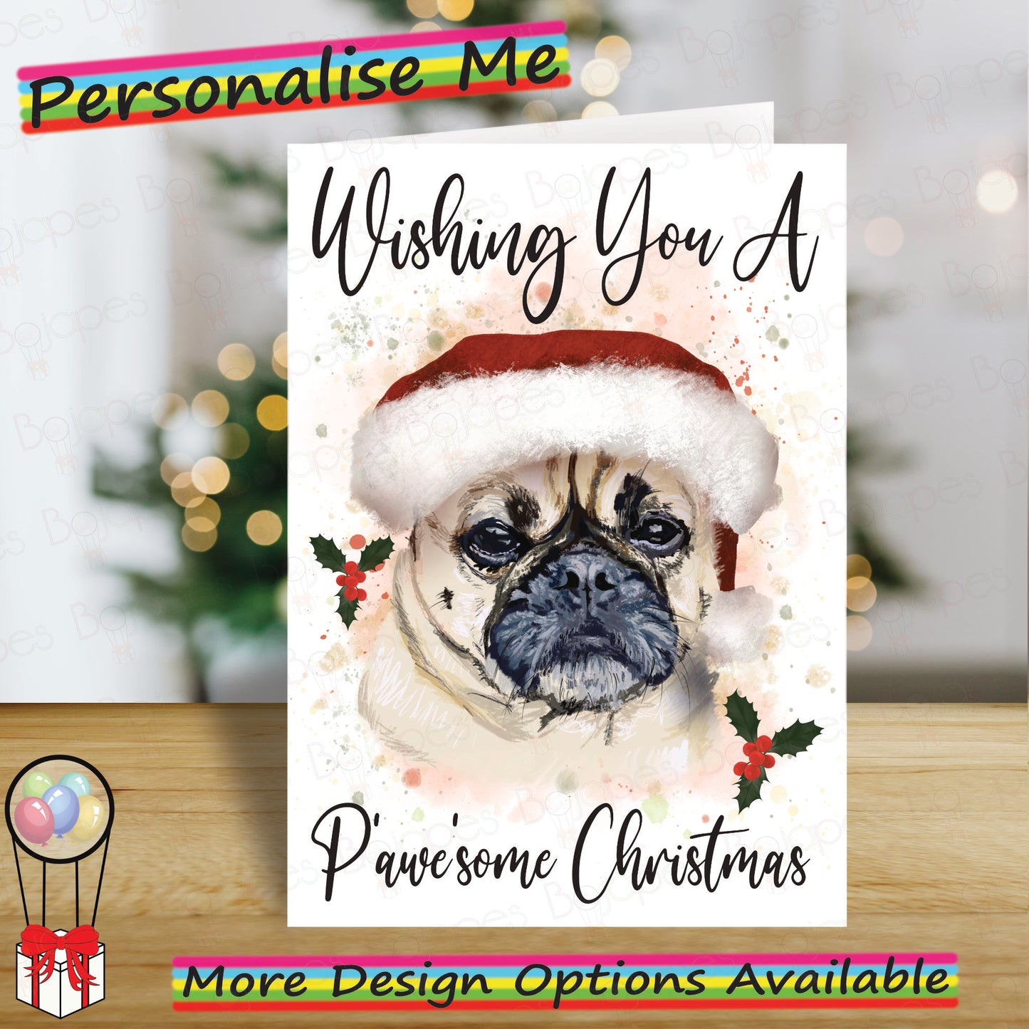 Personalised Pug Christmas Card - Seasons Greetings Card for Dog Lovers