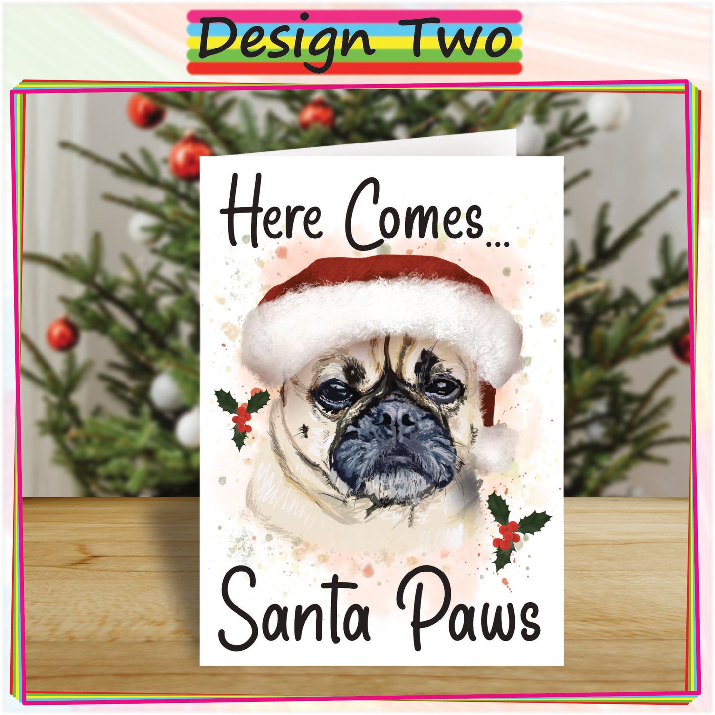 Personalised Pug Christmas Card - Seasons Greetings Card for Dog Lovers