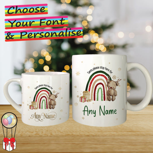 Reindeer Rainbow Personalised Christmas Mug for Kids - Hot Chocolate Mug with Name