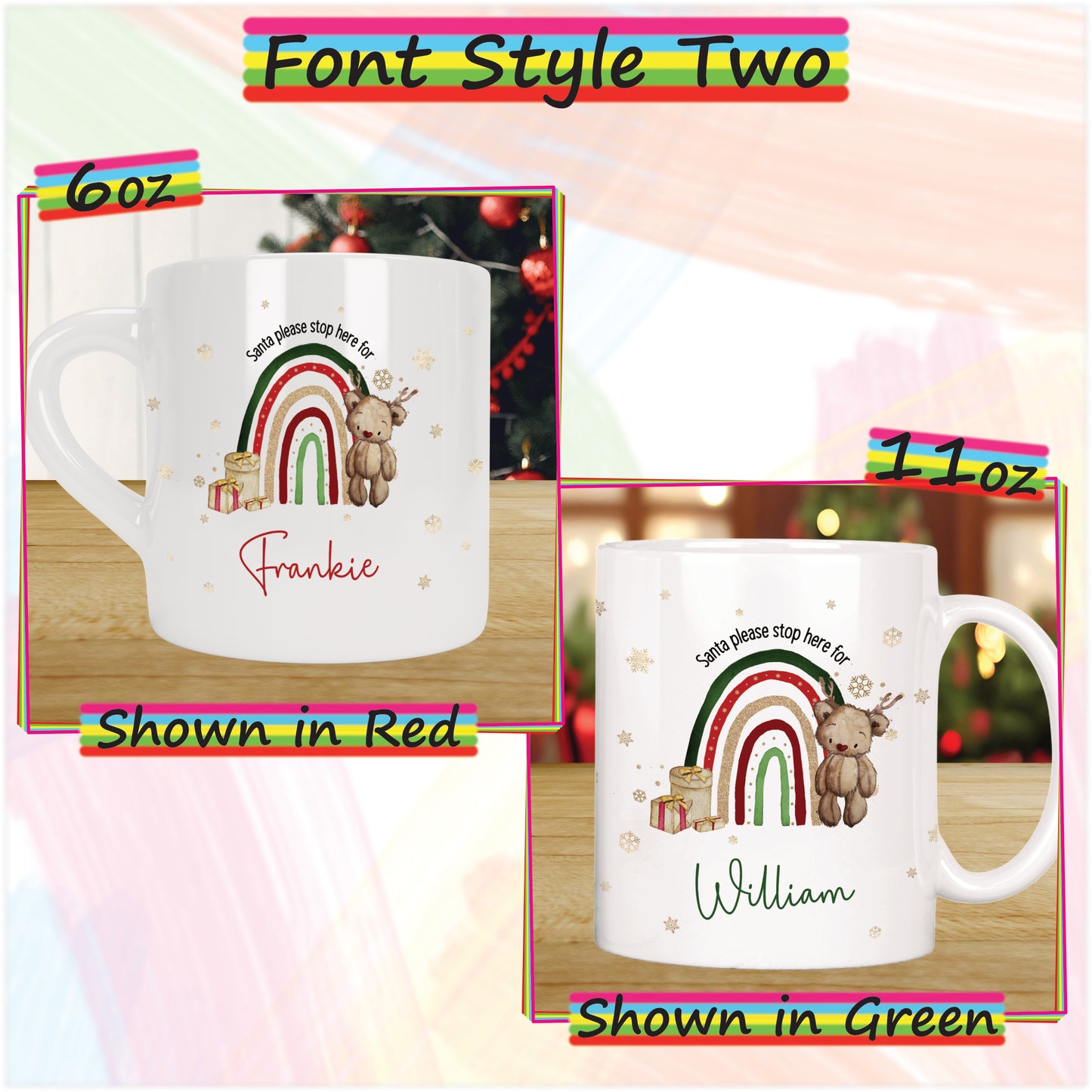 Reindeer Rainbow Personalised Christmas Mug for Kids - Hot Chocolate Mug with Name