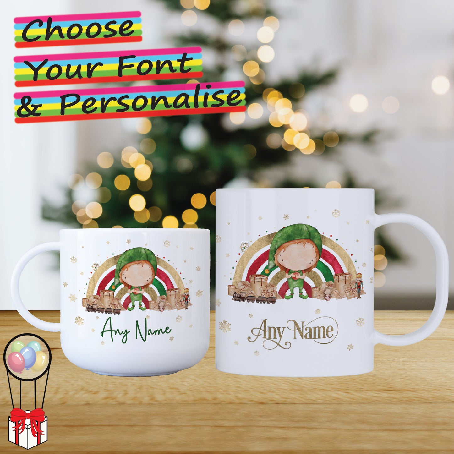 Boy Elf Personalised Unbreakable Christmas Mug for Kids - Hot Chocolate Mug with Name