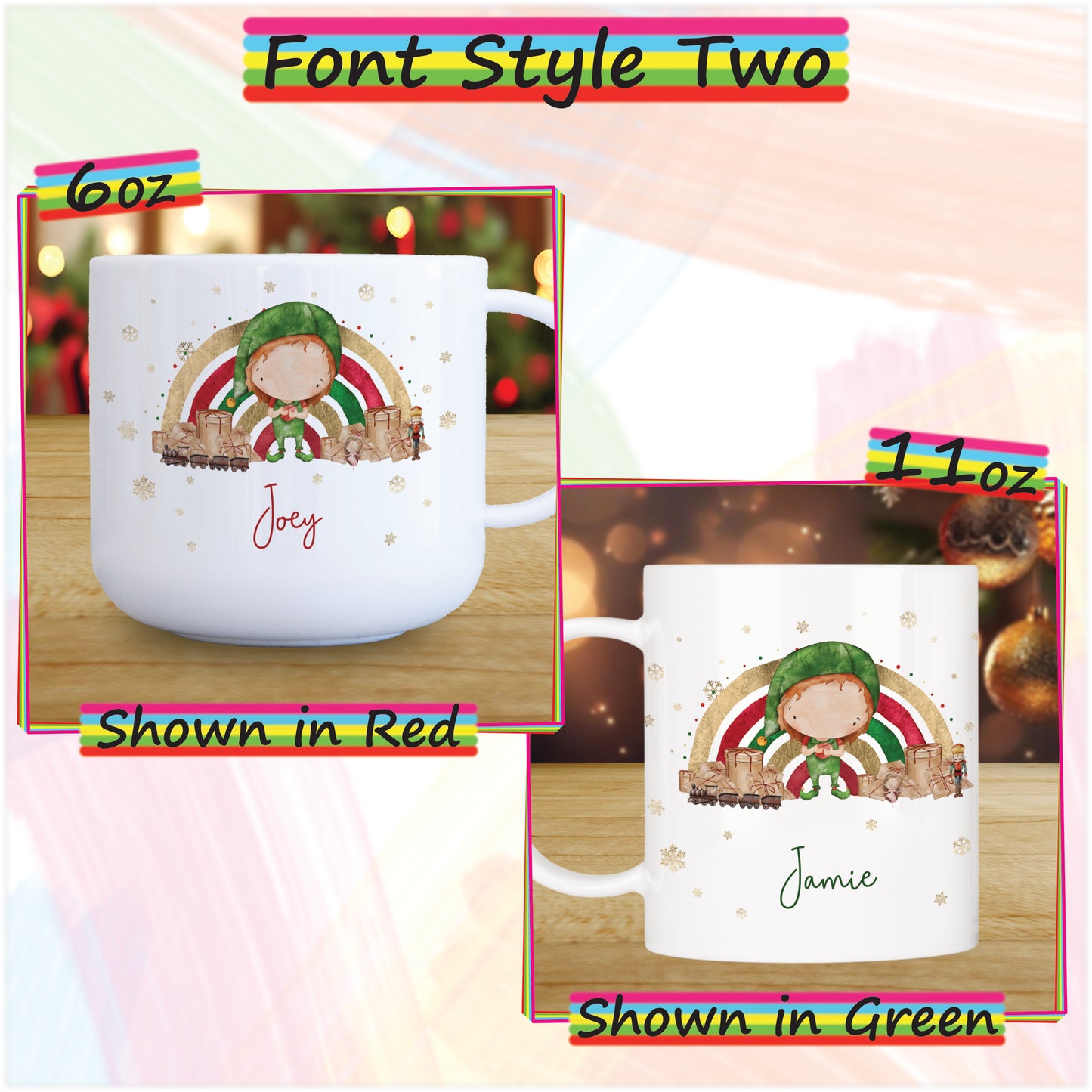 Boy Elf Personalised Unbreakable Christmas Mug for Kids - Hot Chocolate Mug with Name