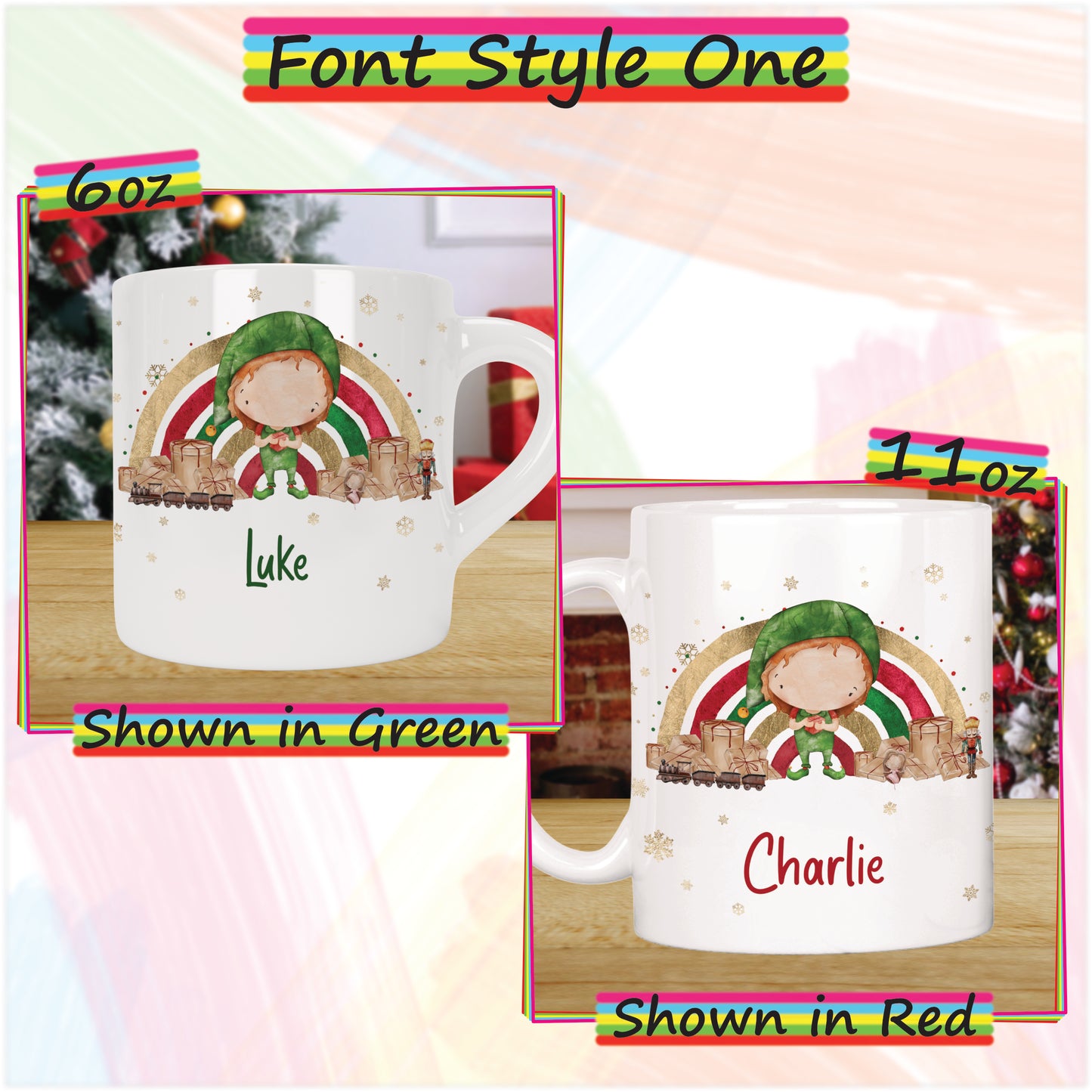 Boy Elf Personalised Christmas Mug for Kids - Hot Chocolate Mug with Name