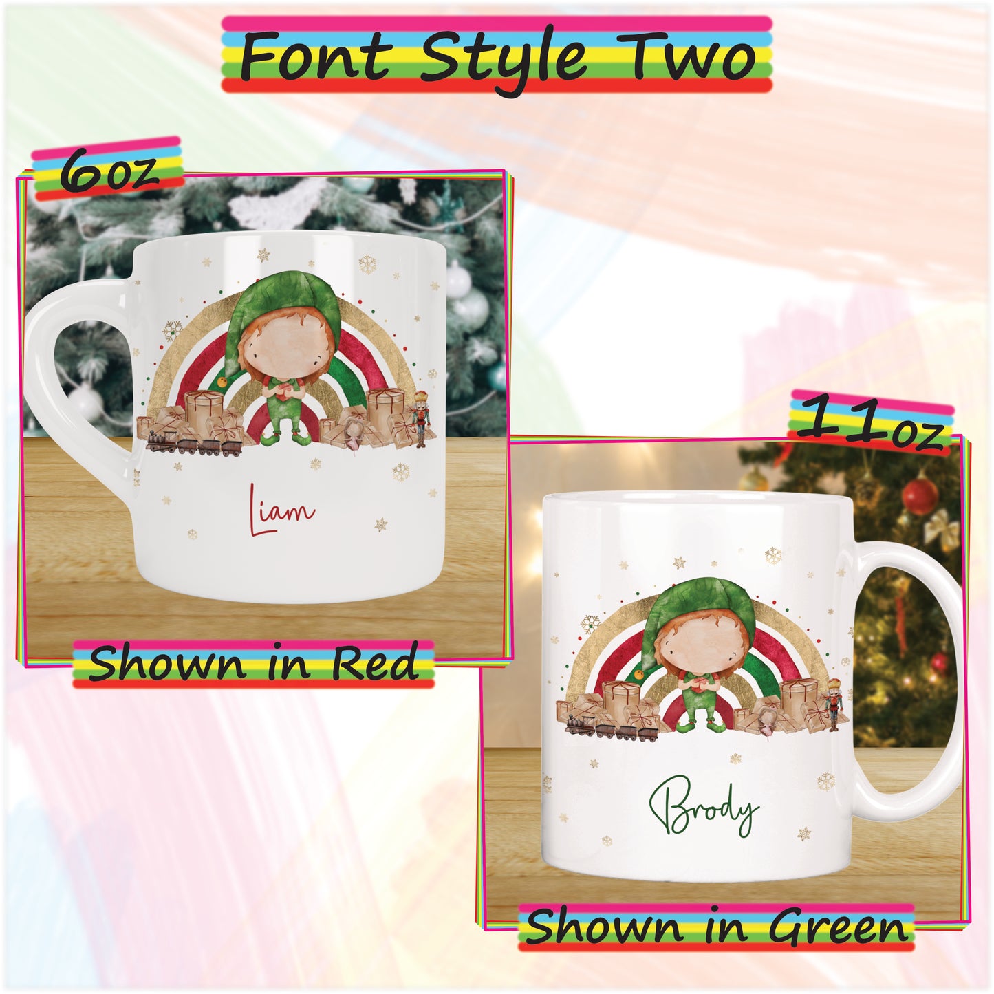 Boy Elf Personalised Christmas Mug for Kids - Hot Chocolate Mug with Name