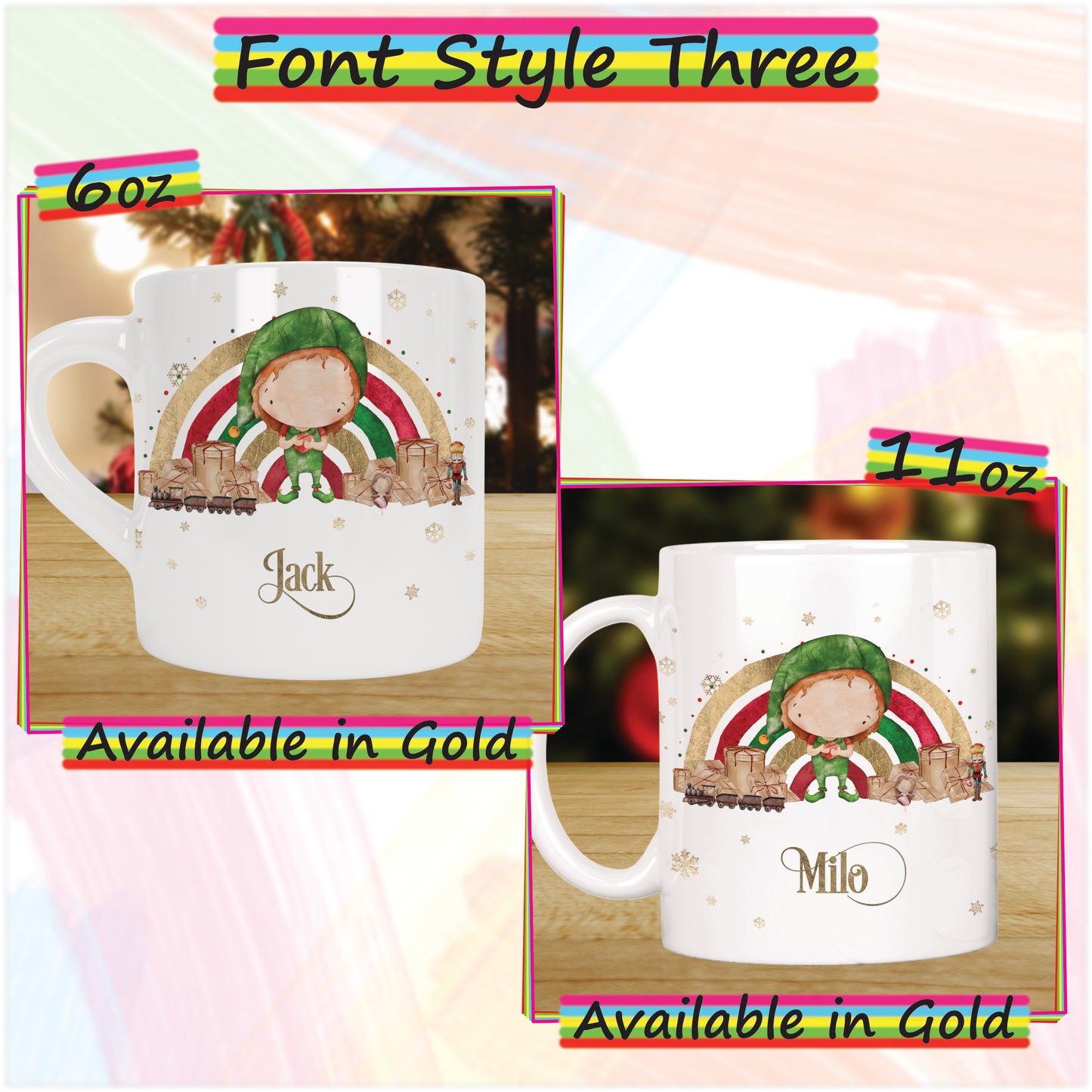 Boy Elf Personalised Christmas Mug for Kids - Hot Chocolate Mug with Name