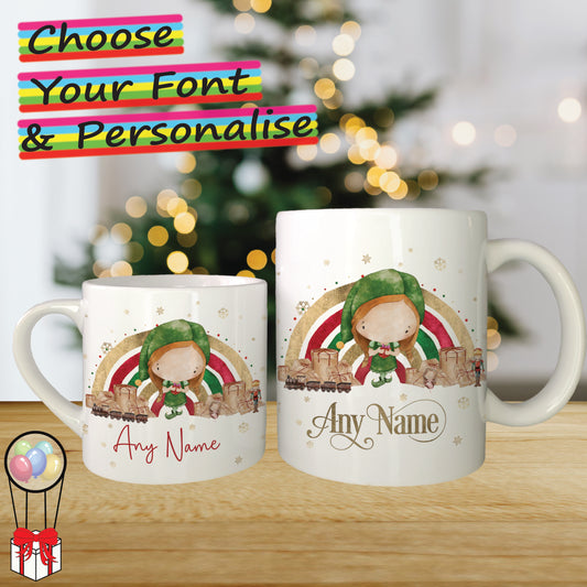 Girl Elf Personalised Christmas Mug for Kids - Hot Chocolate Mug with Name