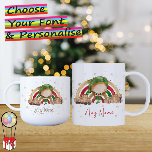 Girl Elf Personalised Unbreakable Christmas Mug for Kids - Hot Chocolate Mug with Name