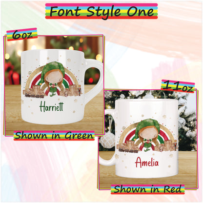 Girl Elf Personalised Christmas Mug for Kids - Hot Chocolate Mug with Name