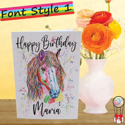 Rainbow Horse Card - Personalised Greeting Card for Pony Lover