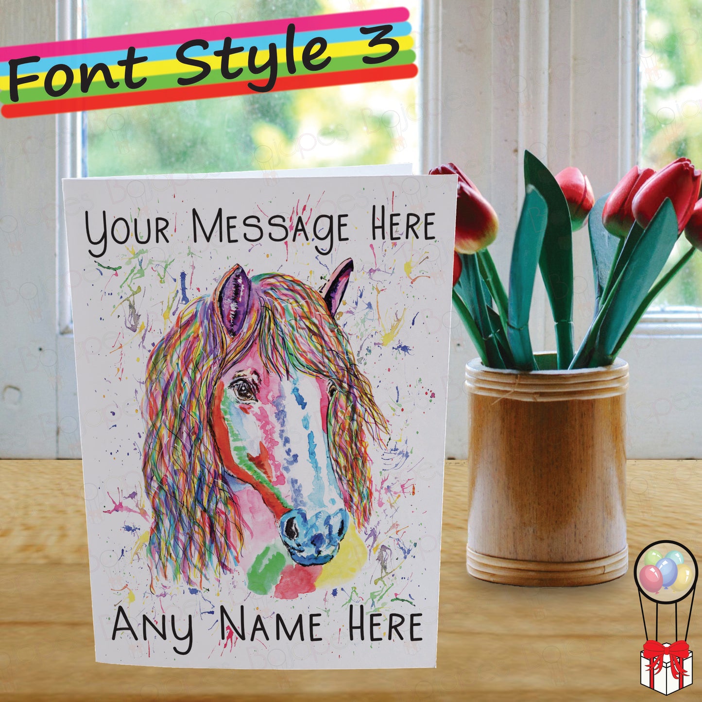 Rainbow Horse Card - Personalised Greeting Card for Pony Lover