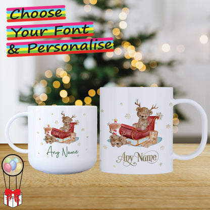 Reindeer Bear Unbreakable Christmas Mug for Kids - Hot Chocolate Mug with Name