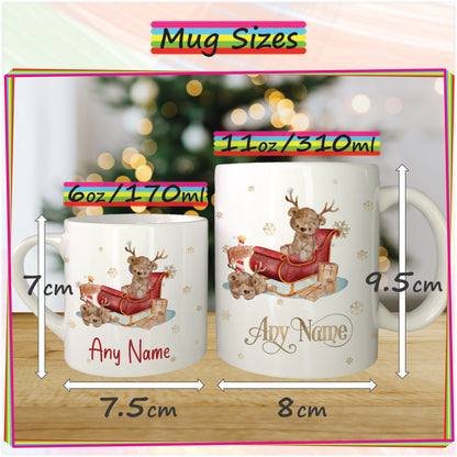 Reindeer Bear Christmas Mug for Kids - Hot Chocolate Mug with Name