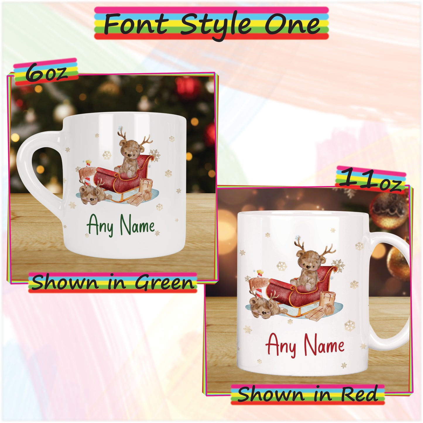 Reindeer Bear Christmas Mug for Kids - Hot Chocolate Mug with Name