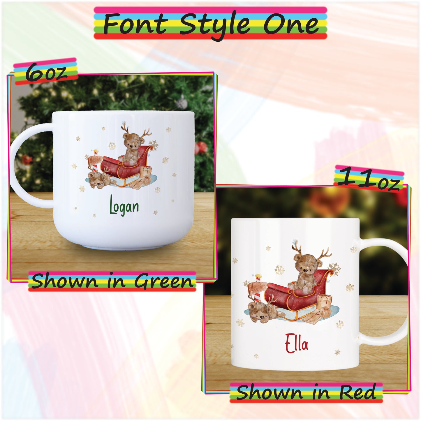 Reindeer Bear Unbreakable Christmas Mug for Kids - Hot Chocolate Mug with Name