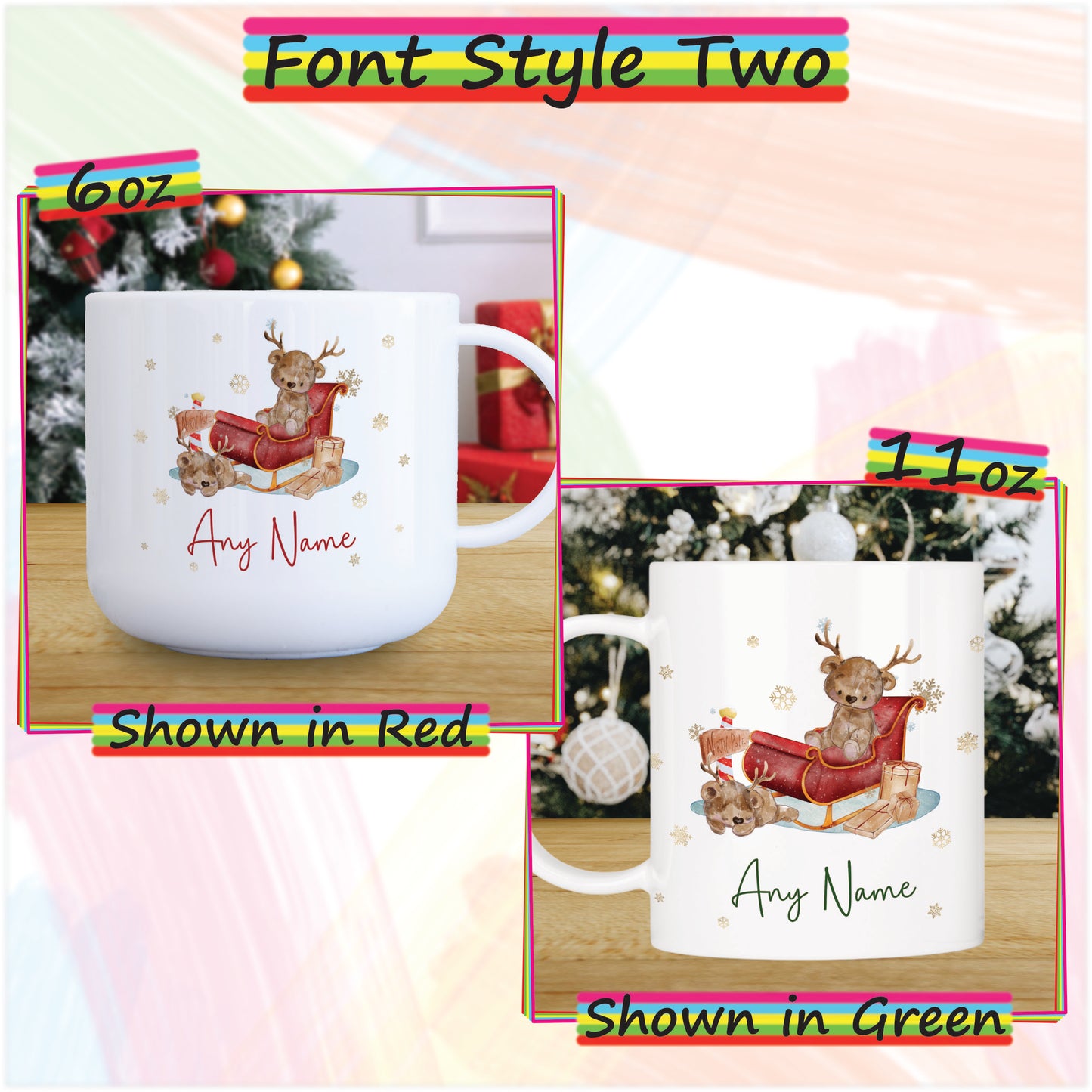 Reindeer Bear Unbreakable Christmas Mug for Kids - Hot Chocolate Mug with Name