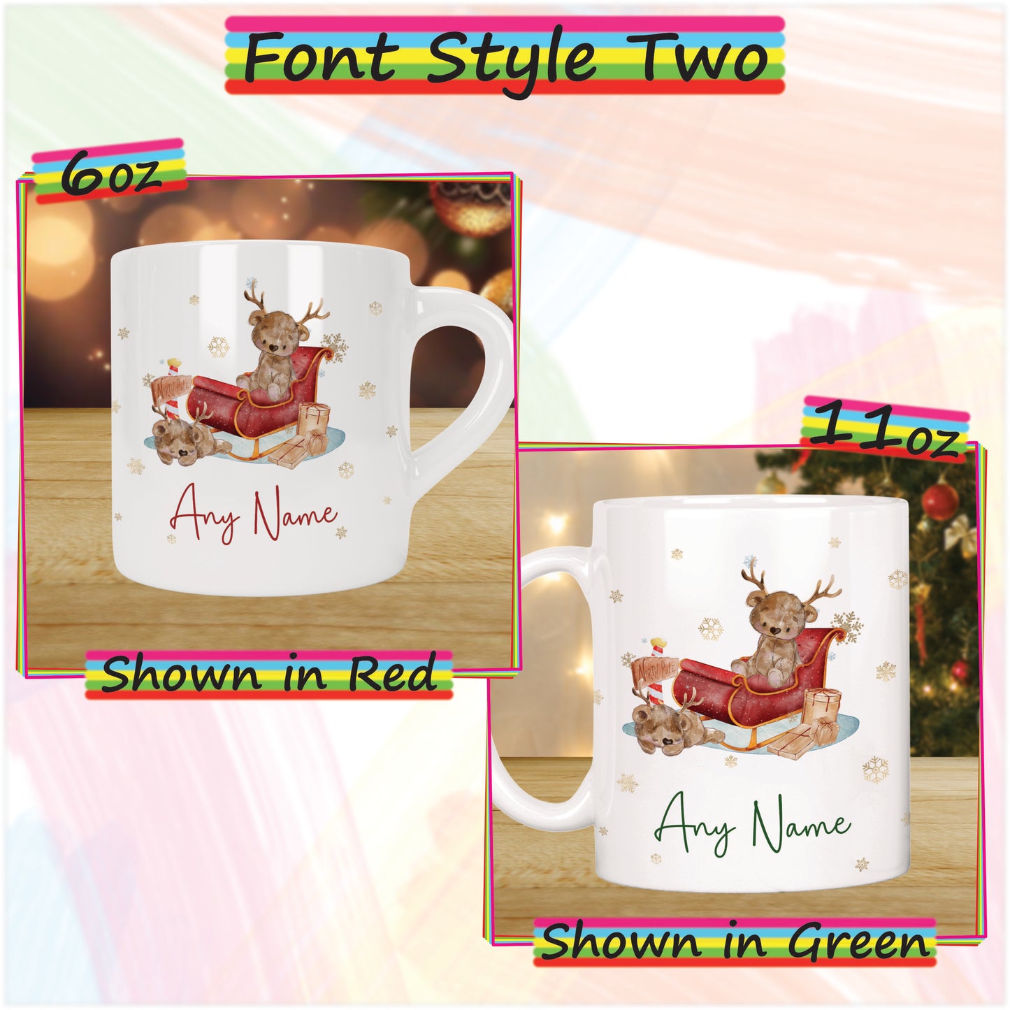 Reindeer Bear Christmas Mug for Kids - Hot Chocolate Mug with Name