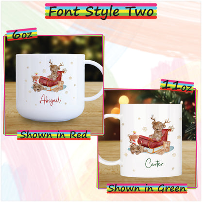 Reindeer Bear Unbreakable Christmas Mug for Kids - Hot Chocolate Mug with Name