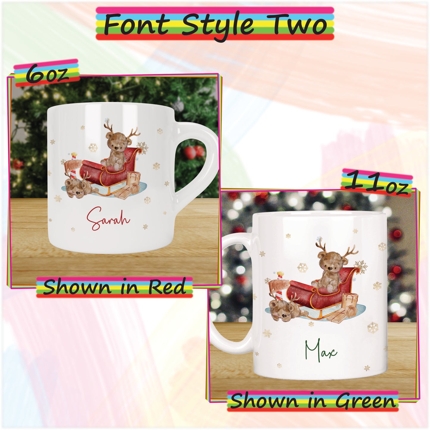 Reindeer Bear Christmas Mug for Kids - Hot Chocolate Mug with Name