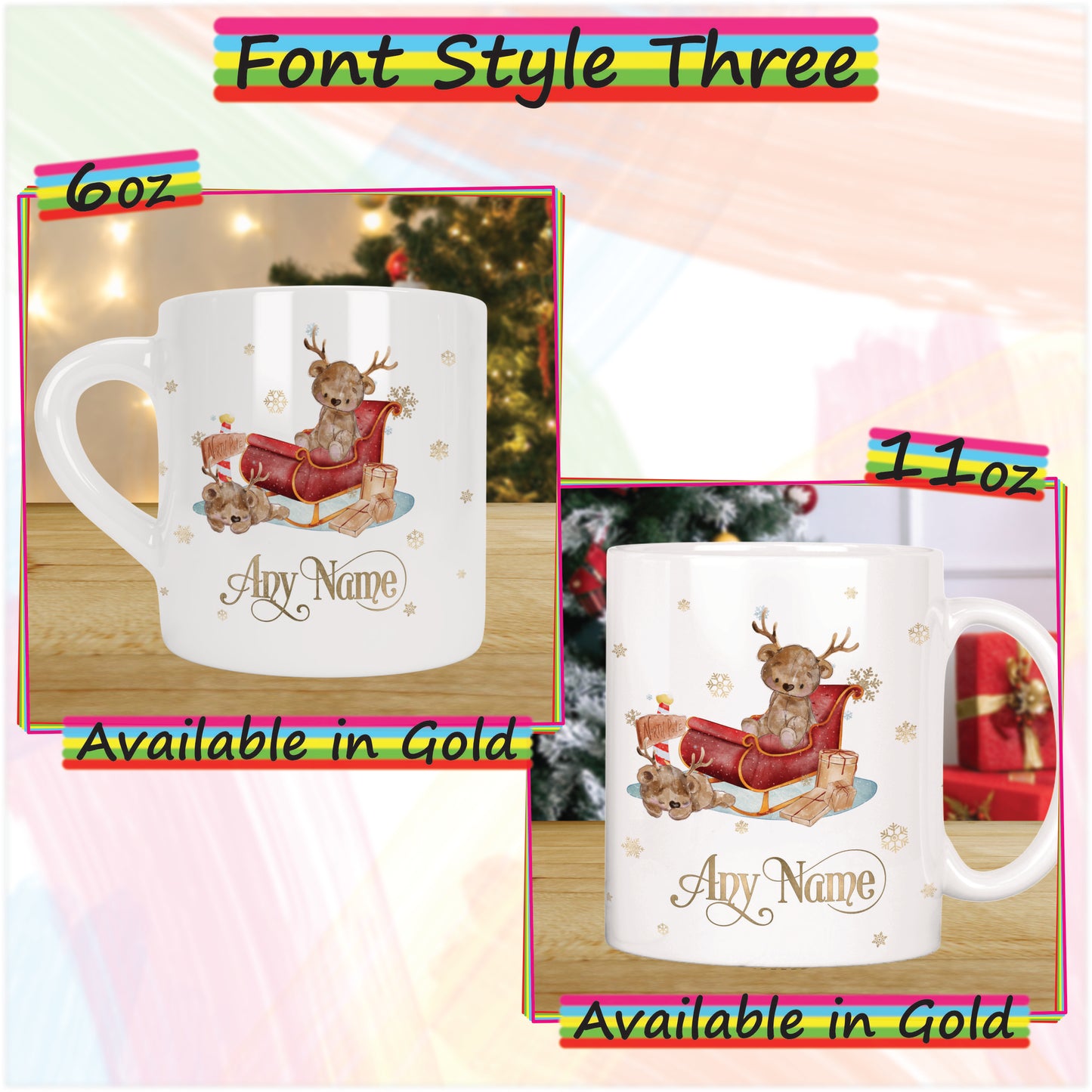 Reindeer Bear Christmas Mug for Kids - Hot Chocolate Mug with Name