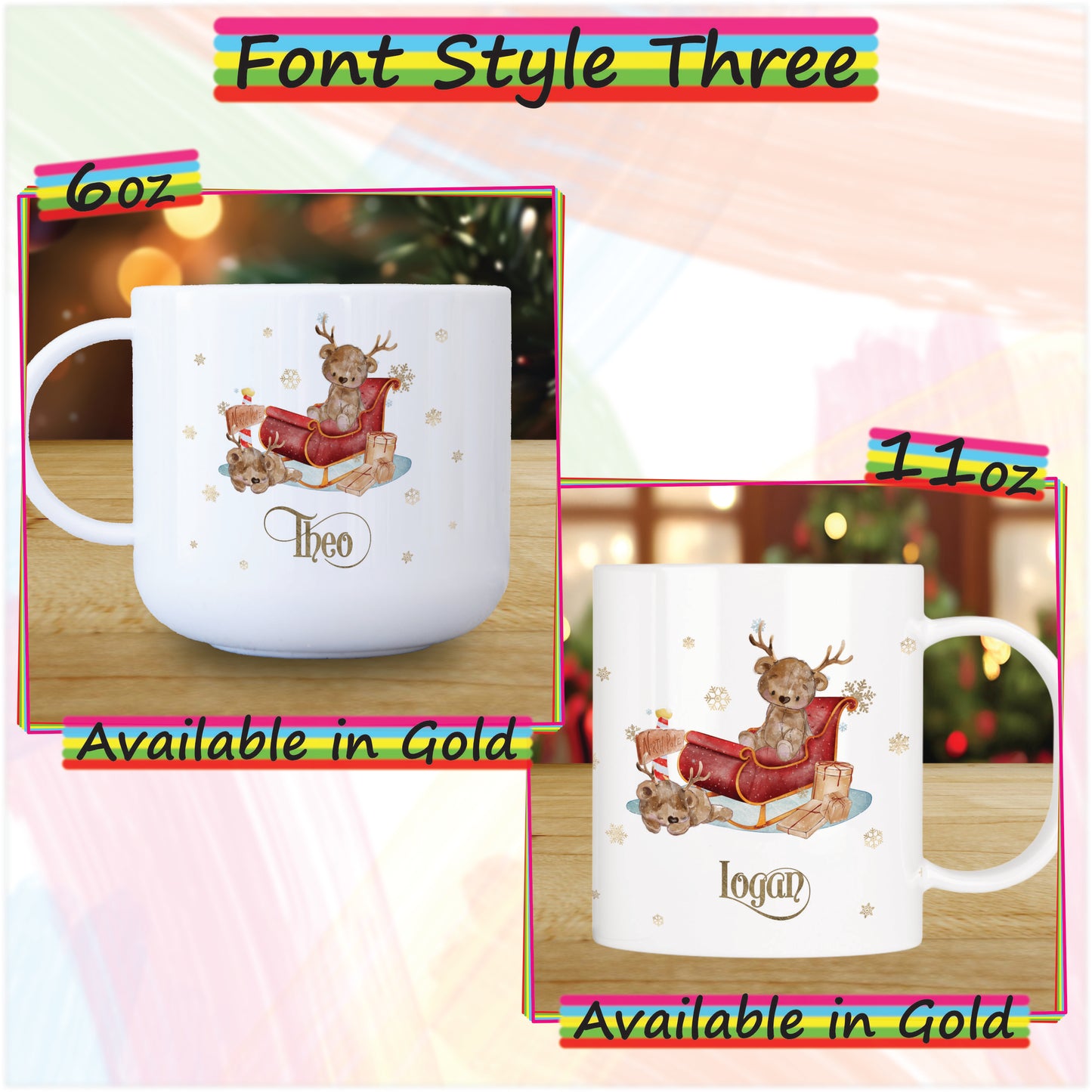 Reindeer Bear Unbreakable Christmas Mug for Kids - Hot Chocolate Mug with Name