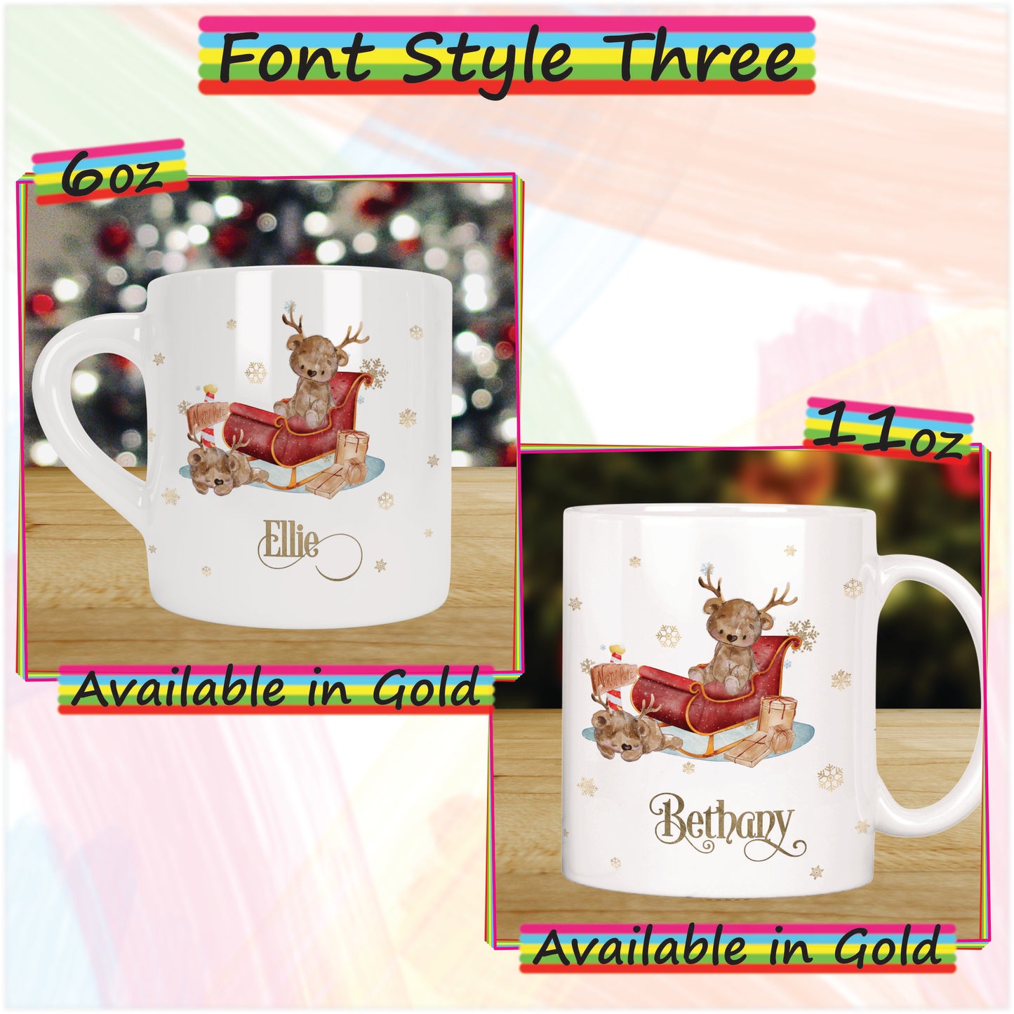 Reindeer Bear Christmas Mug for Kids - Hot Chocolate Mug with Name