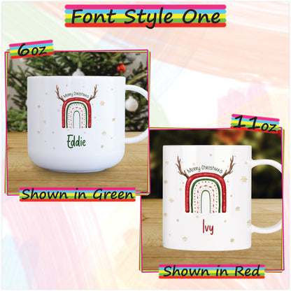 Reindeer Rainbow Personalised Unbreakable Christmas Mug for Kids - Hot Chocolate Mug with Name